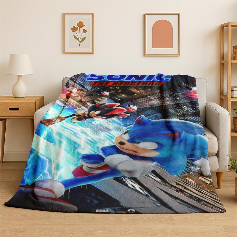 Classic S-Sonic Cartoon Game Flannel Blanket Soft Warm Throw Blanket for Bedroom Living Room Bed Travel Camping Picnic Gift