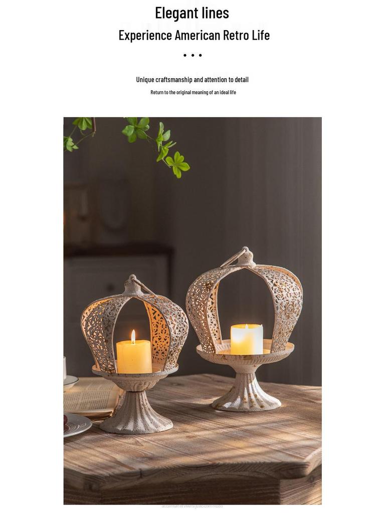 French Crown-Shaped Hollow Candlestick: European Retro Tabletop Ornament for a Cozy B&B Atmosphere