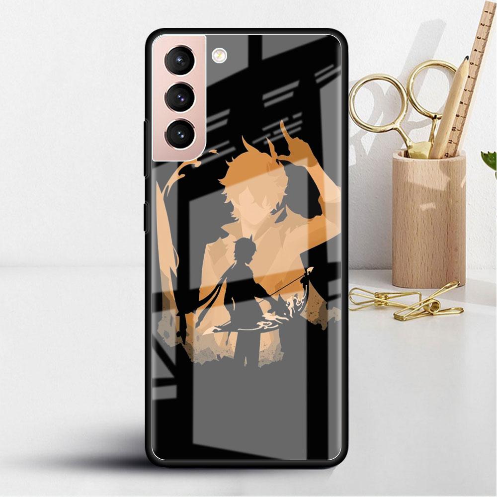 Klaasist ümbris Samsung Galaxy S22 S20 FE S21 5G S10 S9 Plus Note 10 20 Lite jaoks Karastatud telefoniümbris Anime Genshin Impact Lahe
