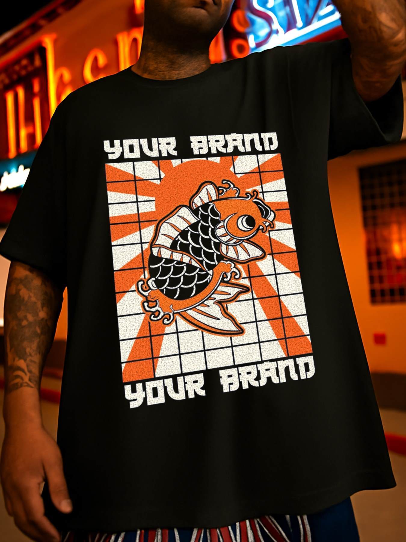 Top Pick Mens 180g Heavyweight 100 Cotton Koi Fish TShirt S