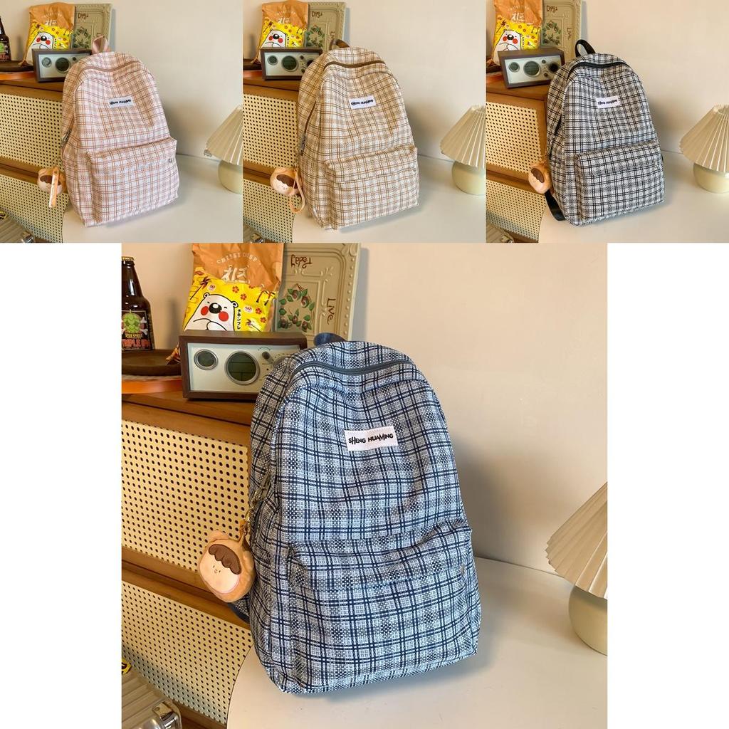Checkered Letter Pattern Student Casual Backpack With Plush Pendant For Casual Travel