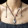 Collana Pendente Goccia d'Acqua Etnica in Metallo Fatto a Mano con Lunga Catena Intrecciata