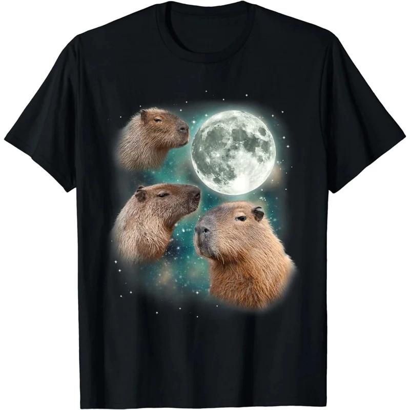 Printed Funny Capybara T-shirt For Women Retro Pattern T-shirts Summer Casual Fashion Loose Round Neck Tops Streetwear