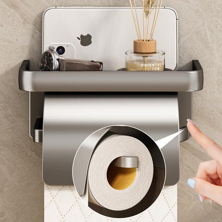 Waterproof Wall-Mounted Toilet Paper Holder with Lid, Punch-Free Installation