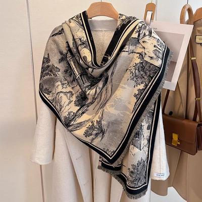 European Retro Oil Painting Imitation Cashmere Scarf - Elegant, Warm Fashion for Autumn & Winter