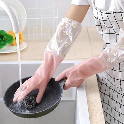 Household Long Sleeve Rubber Gloves Dishwashing Gloves Kitchen Oven Pet Cleaning Gloves Home and Kitchen Accessories