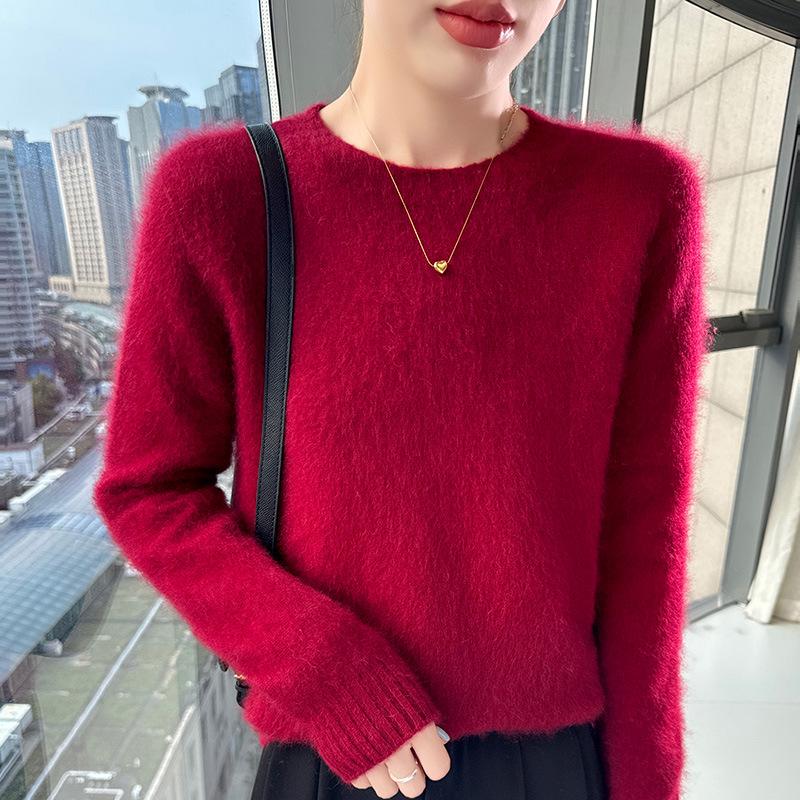 Lekasha Women's Slim Fit 100% Cashmere Round Neck Sweater - Solid Color, Long Sleeve.