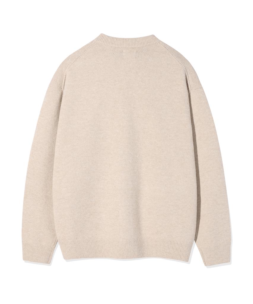 Wacky Willy Typo Logo Round Neck Cardigan Beige