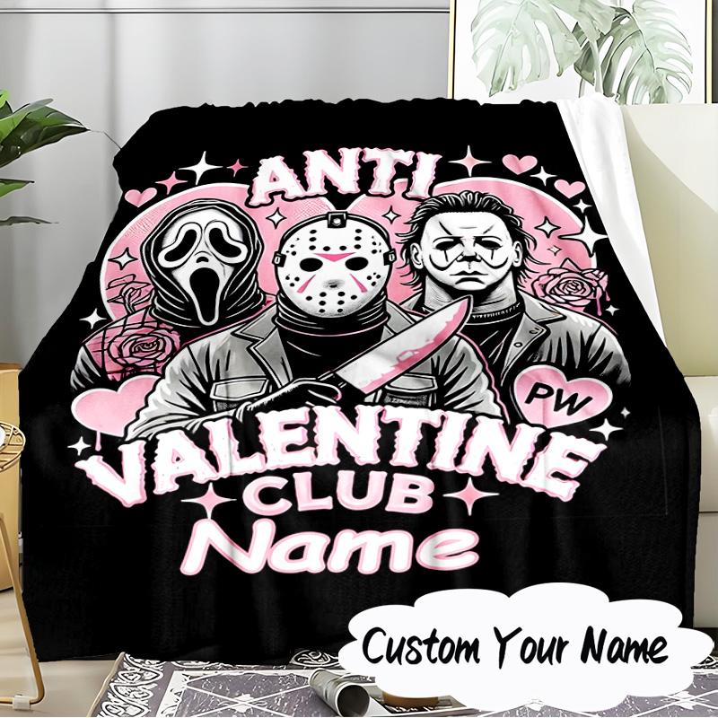 Custom Name Ghostface Horror Theme Blanket Ideal Bedding Blanket Perfect for Travel, Camping, Living Rooms, Offices, Sofas, Fan Christmas Gift