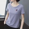 Women's Korean Striped Loose-Fit Summer Top - Casual and Versatile Short Sleeve T-Shirt for Middle-Aged Moms
