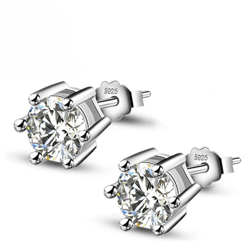 New 925 Sterling Silver Earrings six claw 2ct Moissanite for Women Top Quality Wedding Engagement Jewelry Fashion Ear Stud Party