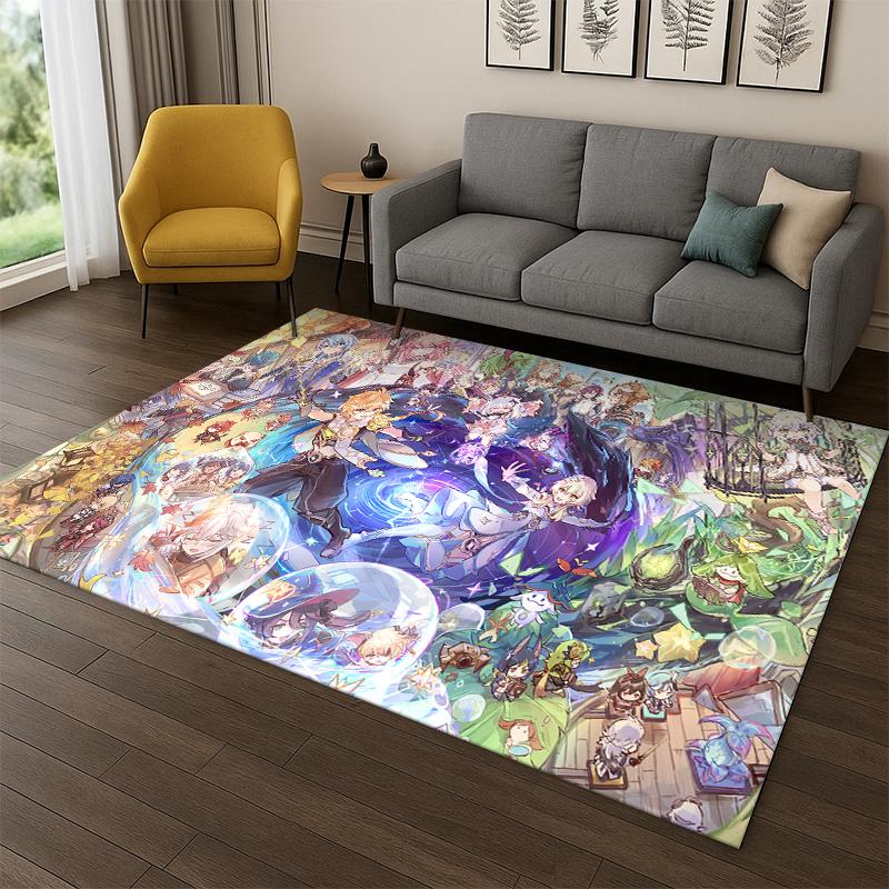 New Genshin Impact Cartoon Game Carpet Rug for Bedroom Living Room Sofa Playroom Doormat Home Decor,Kid Area Rug Non-slip Gift