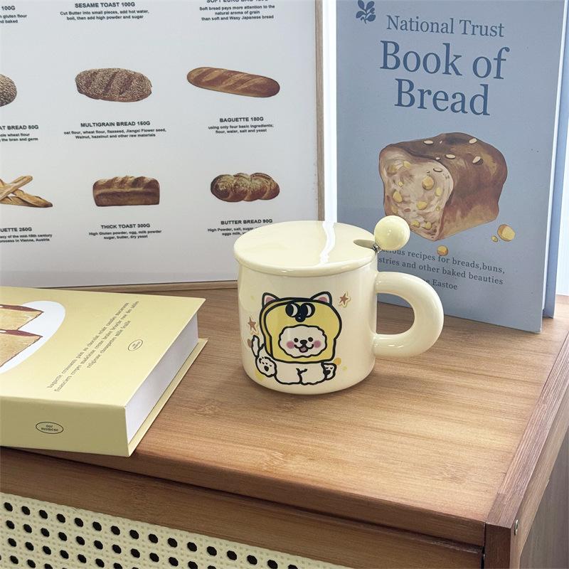

Cute Toast Puppy Ceramic Mug with Lid Spoon Practical Birthday Gift for Friends Meaningful Creativity 301-400ml