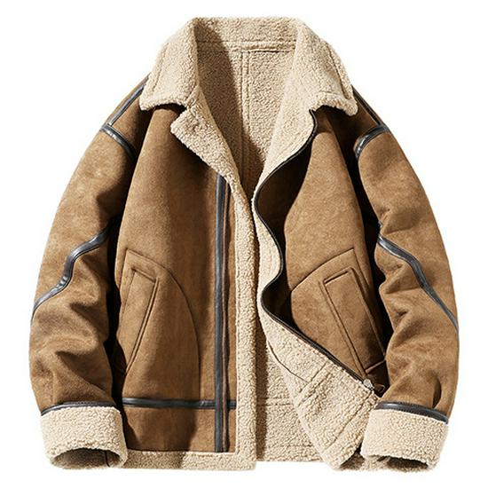 Men's Suede Plush Lined Autumn Stand-Up Collar Jacket
