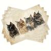 4er Set Katzenporträt Leinen-Tischsets, 12x18 Zoll, Maschinenwaschbar, Tischsets für Küchen- und Esszimmerdekoration, Heim-Dinnerparty-Dekoration, Party