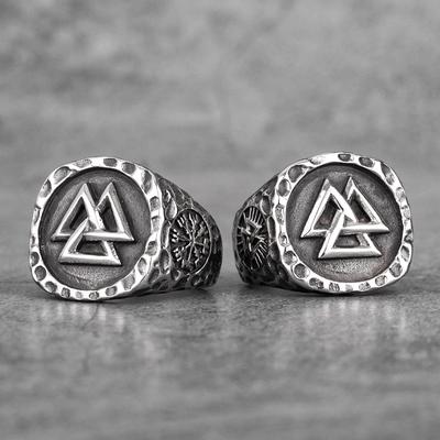 Myth Odin Triangle Symbol Viking Stainless Steel Mens Rings Vintage Simple for Male Boyfriend Jewelry Creativity Gift