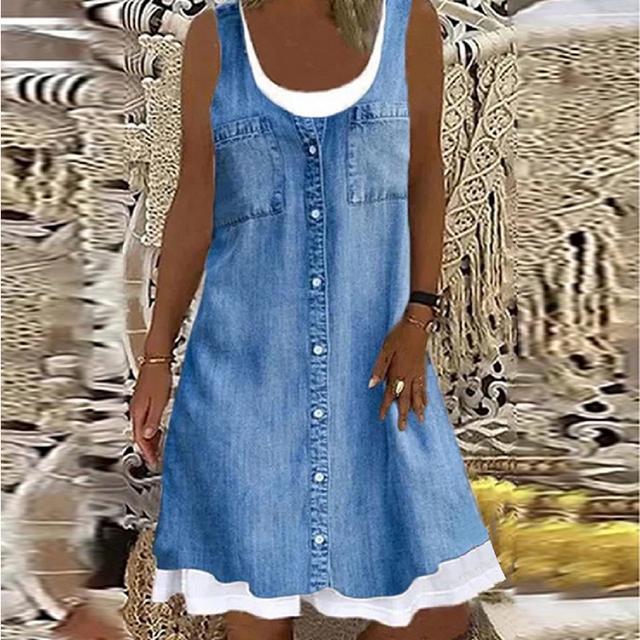 Buy Autumn Casual Women Loose Denim Style Dress Oversized S5XL Round