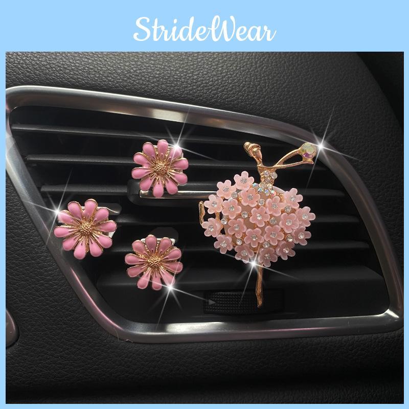 Goddess Style Daisy Flower Rhinestone Ballet Girl Car Air Vent Perfume Clip Interior Ornament White/pink/purple/green