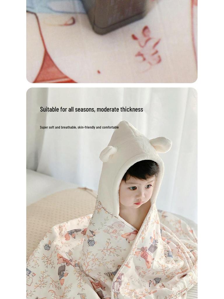 Hooded Coral Fleece Baby Bath Towel - Quick Dry, Water Absorbent, Swaddling Blanket for Newborns, Thickened for Autumn & Winter.