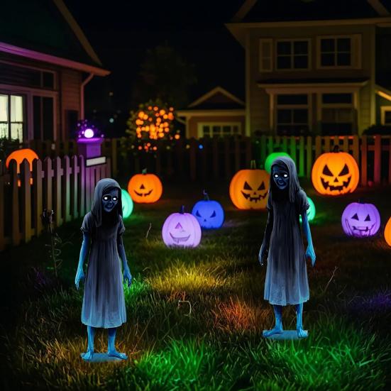 Yousheng 2 Pcs Scary Garden Metal Stakes Spooky Twins Yard Signs for Lawn Patio Haunted House Halloween Outdoor Decorations