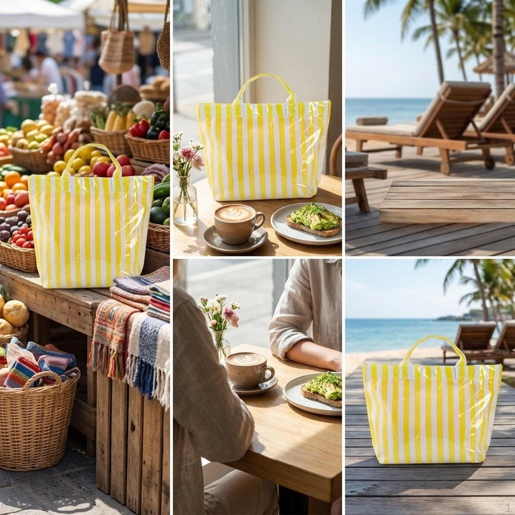 Beach Case PVC Stripe Work Tote for Vacation Errands Gym Traveling