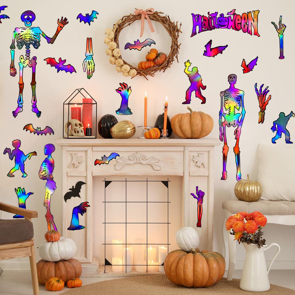 Ls13535 Laser Material Halloween Palm Skull Wall Sticker Viewing Angle Is Different, Pattern Color Is Different