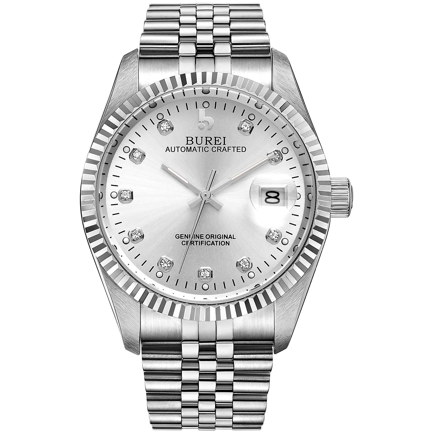 Automatic Popular Silver Watch [BUREI] Men s Watch, Waterproof, Analog, Date, Mechanical, Men s Brand, Stylish, Simple, Casual,