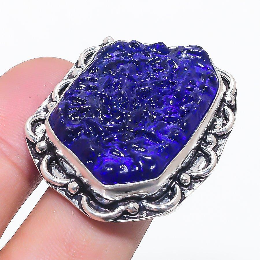 

Натуральный синий молдавит драгоценный камень 925 стерлинговое серебро ювелирное кольцо размер 9 b9C21