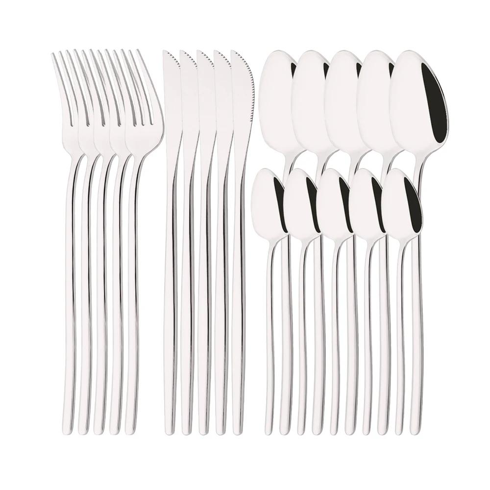 

Набор столовых приборов из розового золота, 20 предметов, нож, вилка, ложка, набор столовых приборов из нержавеющей стали, столовые приборы в западном стиле, кухонный набор столовых приборов серебряный