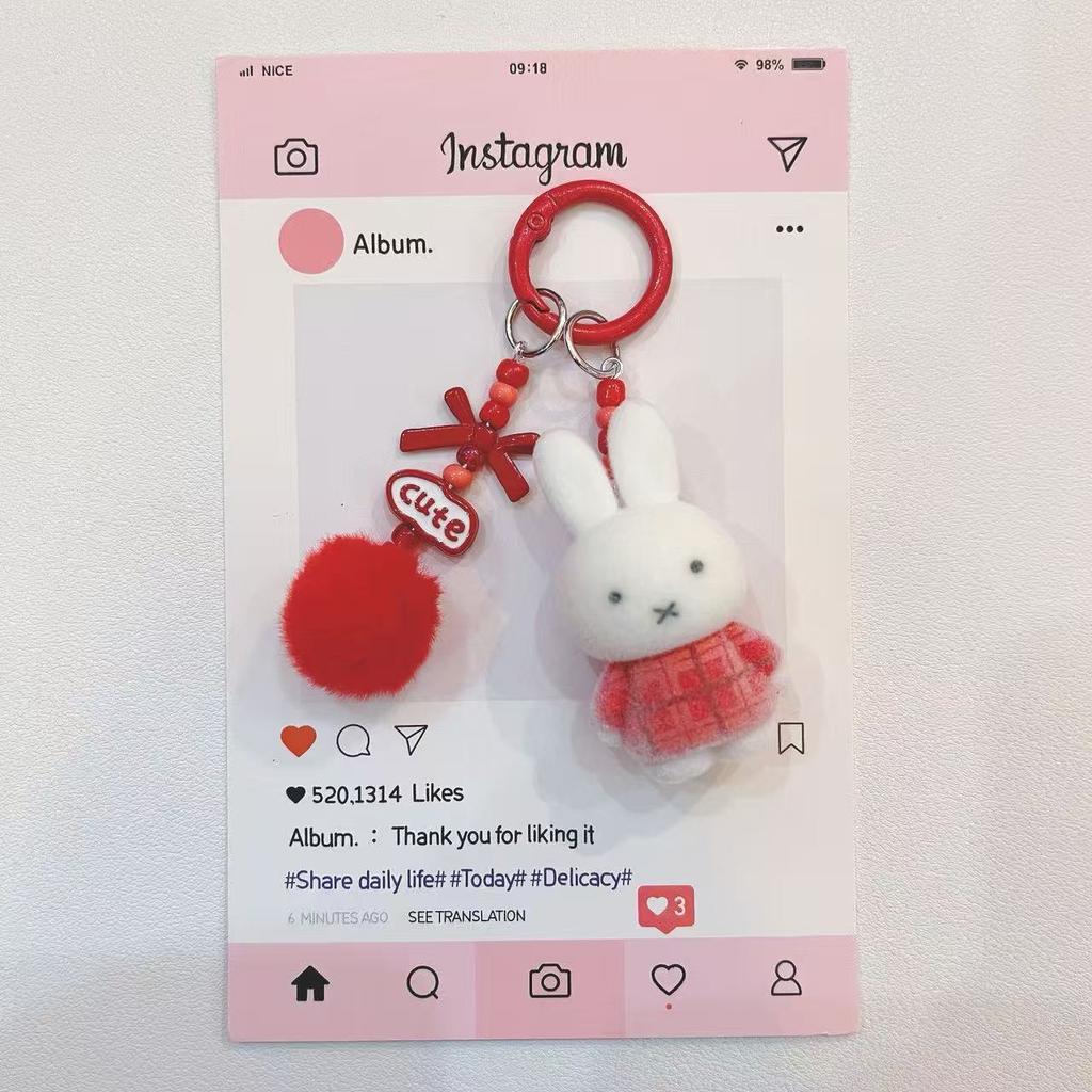 Miffy Cute Creative Fashion Plush Keychain Portable Decorative Rabbit Pendant Anime Bag Kawaii Suitable for Men and Women Gifts