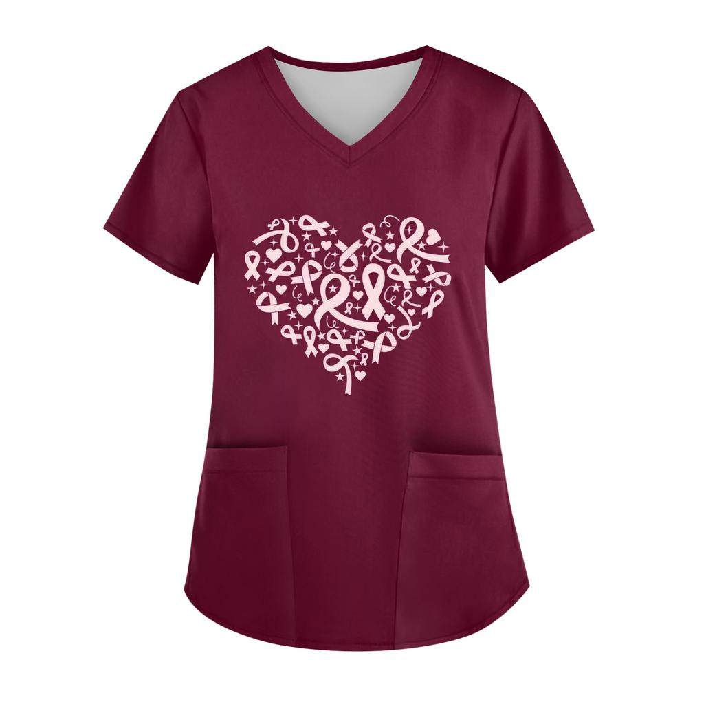 Women's V-Neck Short-Sleeve Pocketed Top With Side Slit