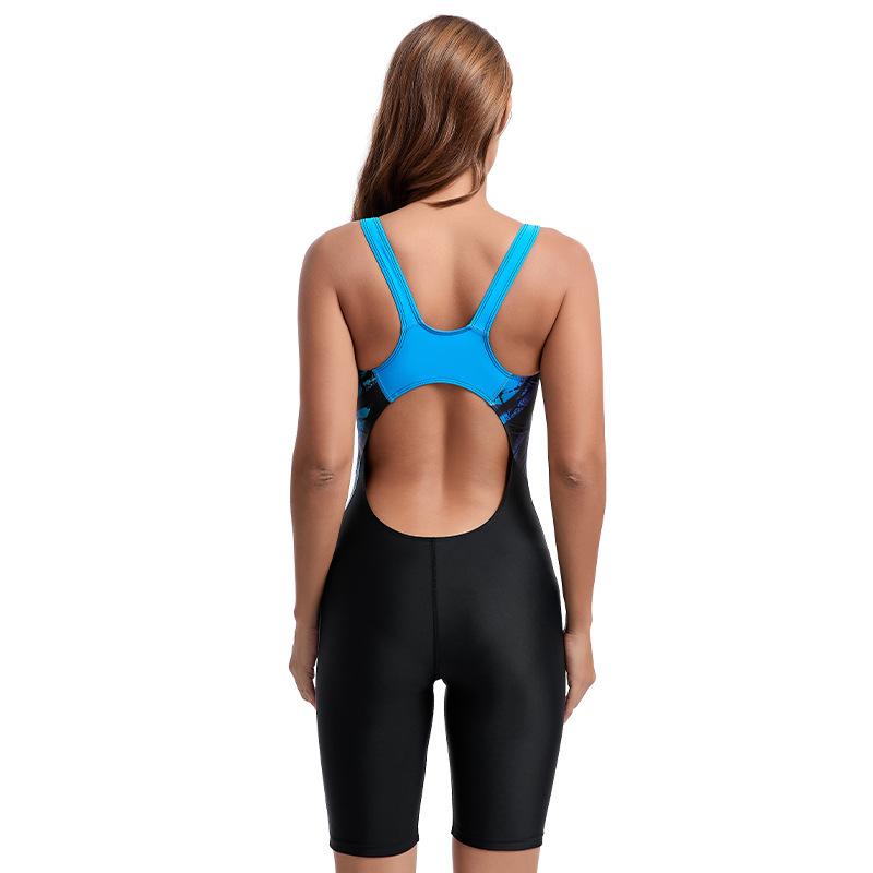 Ärmelloser Badeanzug Damen Bedruckt Einteilig Boxer Cropped Pants Sportlich Konservativ Strandbadeanzug