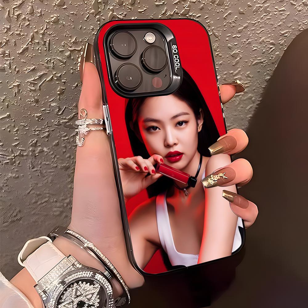 Funda de Teléfono de la Cantante J-jennie Para IPhone17 Air 16 15 14 Plus 13 12 11 Pro XS Max Funda con Parachoques Plateada Negra