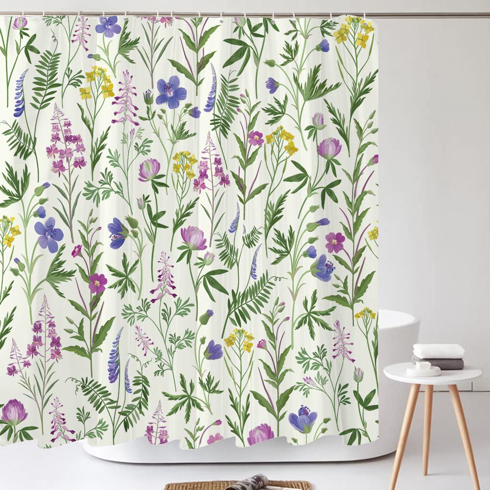 Grüne Pflanze Blatt Blume Duschvorhang, Moderner Nordic Minimalistischer Duschvorhang Polyester Stoff Badezimmervorhang für Badezimmer Dekor