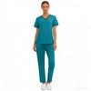 Women's Quick Drying Fabric Color V-neck Pocket Short Sleeved Pants Set Workwear