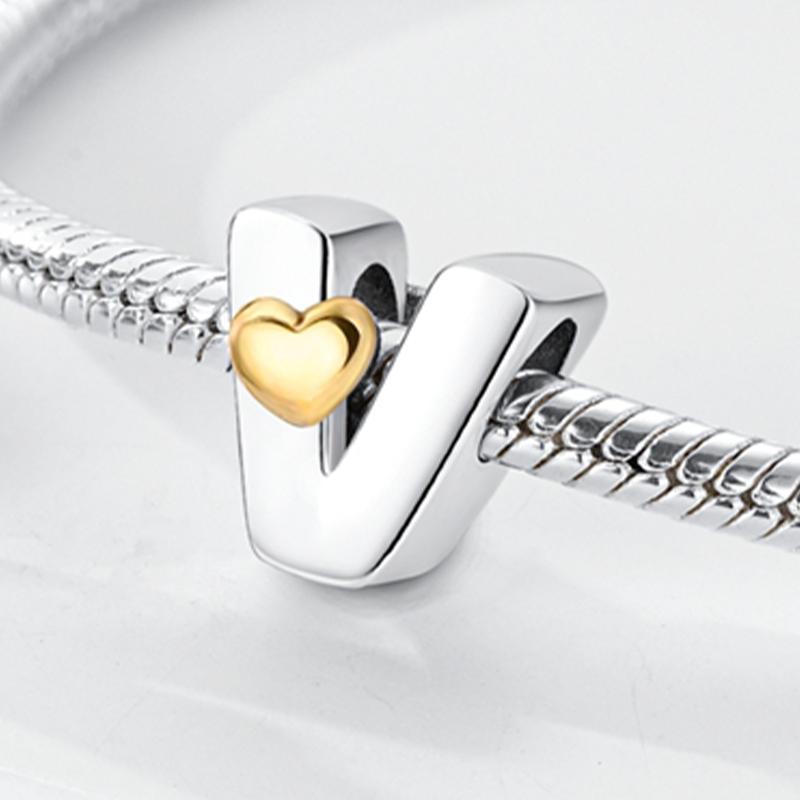 Original A-Z Alphabet Charms Bead 925 Silver 26 Letters CZ Zircon Heart Love Charm Fit Bracelet Bangle Jewelry Making