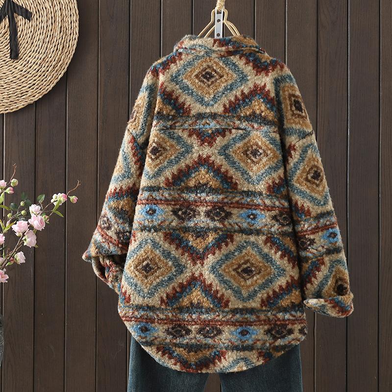 DIMANAF 2025 New Autumn Winter Plus Size Women Coats Jackets Cotton Thick Long Sleeve Loose Casual Outerwear Vintage Lady Floral