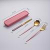 Stainless steel tableware, convenient student spoon, fork, chopstick three-piece set, travel storage set