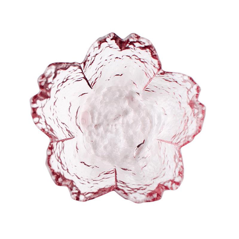 Japonská miska na koření z tepaného skla s motivem třešňových květů - Růžová malá miska na omáčky k namáčení