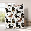 1 Pc Flannel Throw Blanket Cute Dachshund & Paw Print Soft Naptime Blanket All-Season Throw for Pet Lover Sofa Bed Decor Gift