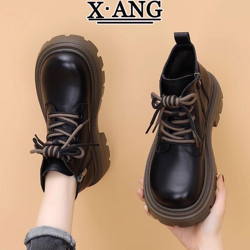 

Leather Martin boots children s autumn and winter new thick-soled heightening small women s boots fleece warm short boots 40