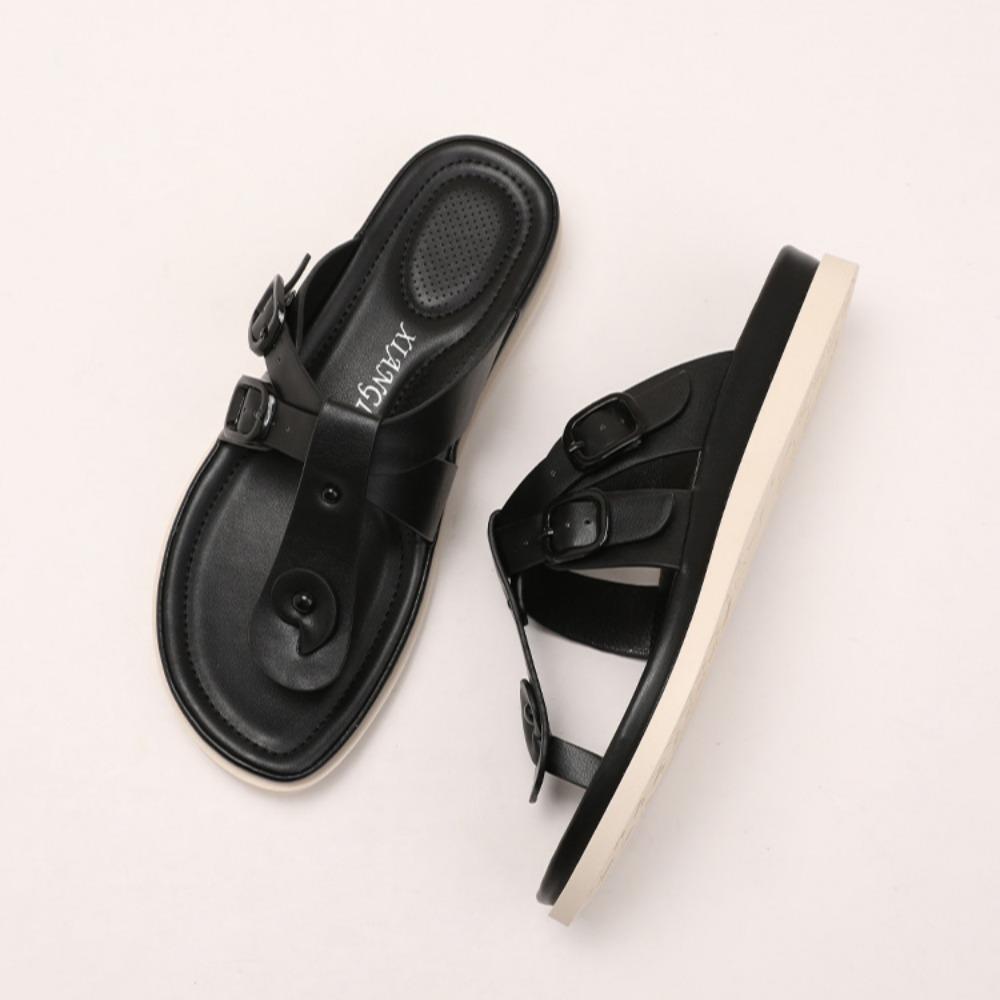 Fashion Slippers for Women 2025 Summer New with Buckle for Casual Wear Comfortable Clip Toe Thick Soled Sandals Womens Flip Flops Woman