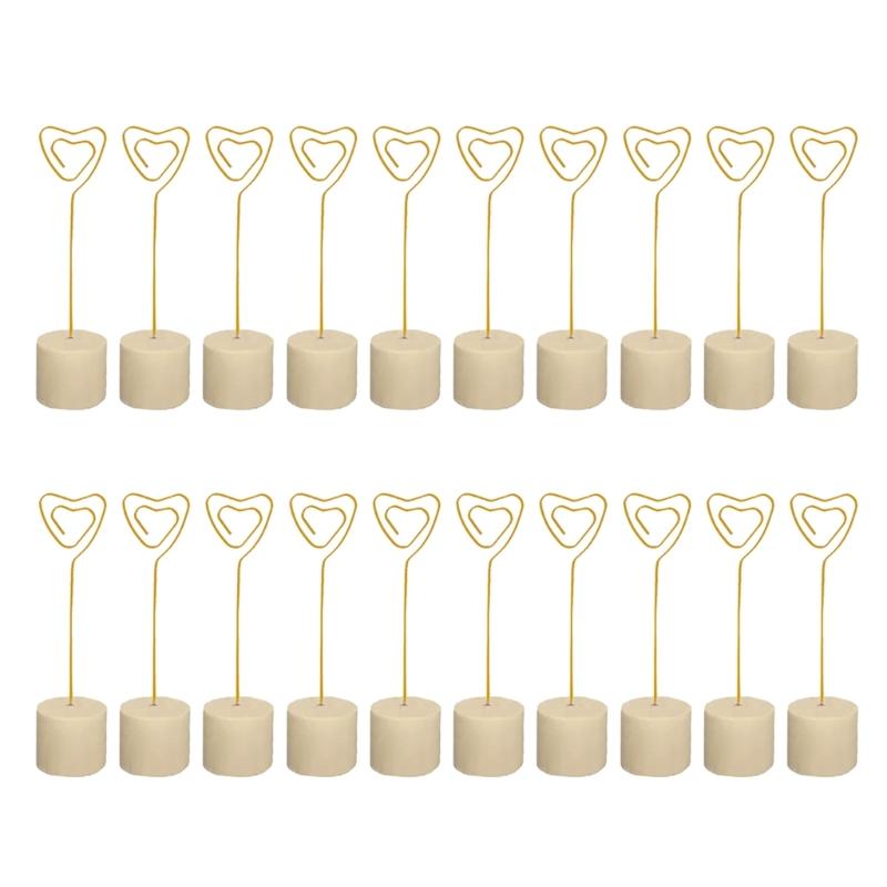 20Pcs Table Number Holders Wood Base Wedding Table Number Stands Picture Memos Note Photo Clip Holders for Weding Party