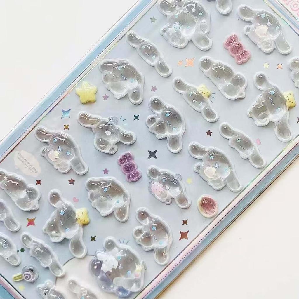 Sanrio Anime Hello Kitty Hangyodon 3D Hollow Relief Transparent Jelly Sticker Crystal Decorative Stickers DIY Accessories