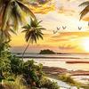 Adesivi Murali Tramonto Estivo sulla Spiaggia Piante Tropicali Grandi Palma Decorazioni Murali Stacca e Attacca Arte Murale Decor