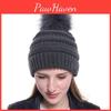Faux Winter Women Autumn Fur Fox Ball Solid Color Twist Knitted Hat
