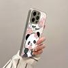 Cute Panda Flower Silver Plated Glass Phone Case Suitable for iPhone 17 16 15 14 13 12 11 Pro/Max/Plus Scratch Resistant
