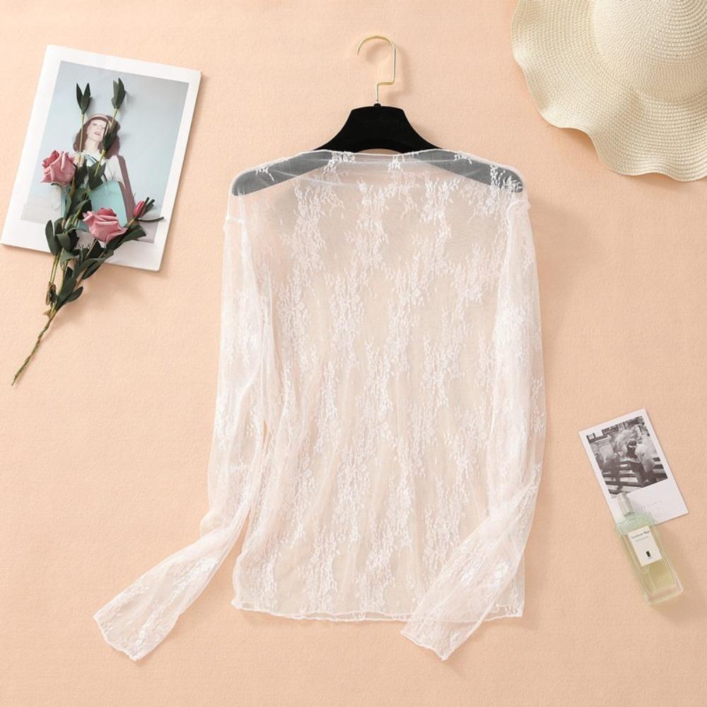 

Блузка с кружевом и полувысоким воротником, прозрачный сетчатый топ, новая нижняя блузка, женская
