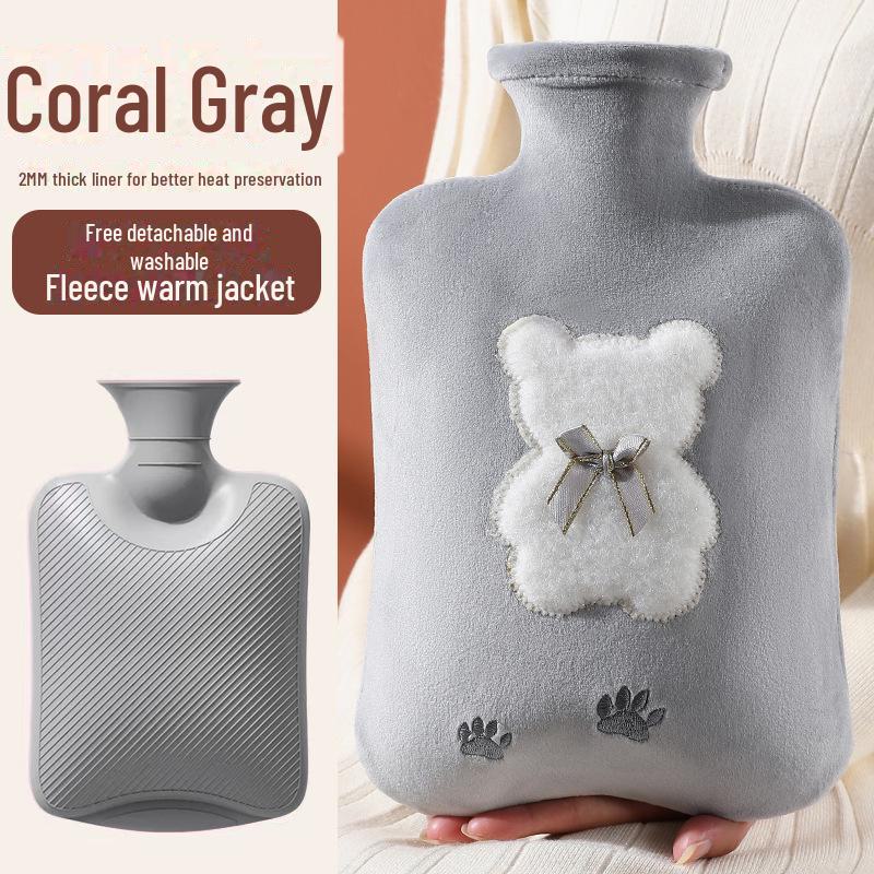 Plush Rabbit Fur Water-Filled Hand Warmer Bag - Thickened PVC Cartoon Design