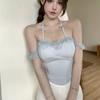 Women's Sweet Lace Off-Shoulder Halter Cami, Bow Detail Slim-Fit Tank with Built-in Bra